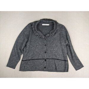 Karen Lessly Women's Sweater Size XL Gray Cardigan Fringe Trim Lightweight